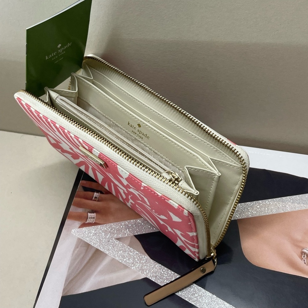(new+tag) Kate Spade neda wallet brightwater drive blush pink feather leaves - Picture 8 of 12